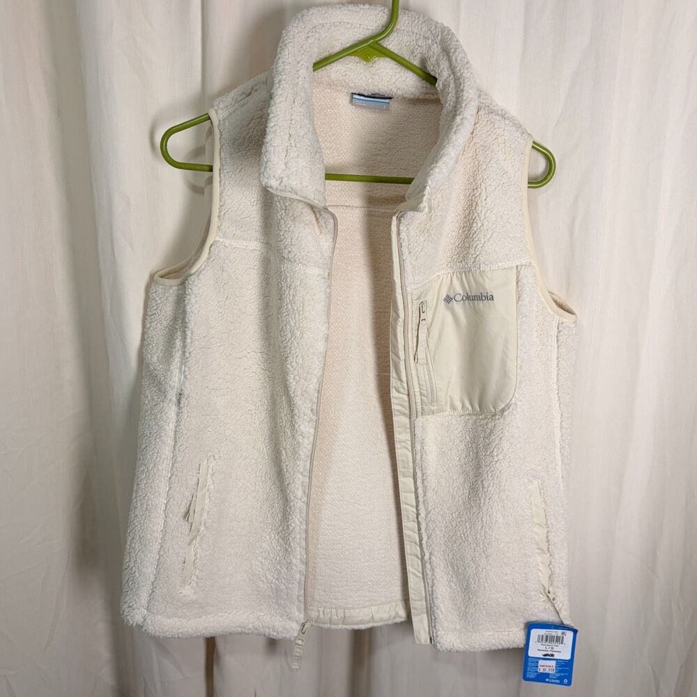 Columbia Holly Hideaway Sherpa Fleece Vest Womens Size L Chalk White Cream NWT